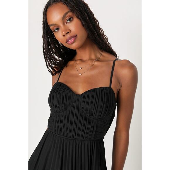 NWT Lulus Cascading Crush Black Tiered Bustier Midi Dress Sweetheart Neck Size M - Picture 7 of 9